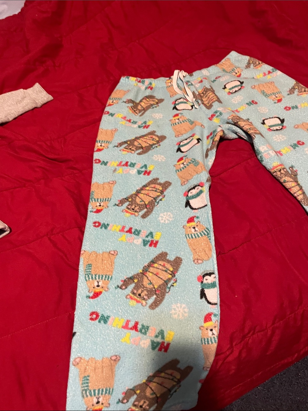 Kids Light Blue Holiday Animal Print Pajama Pants with Drawstring